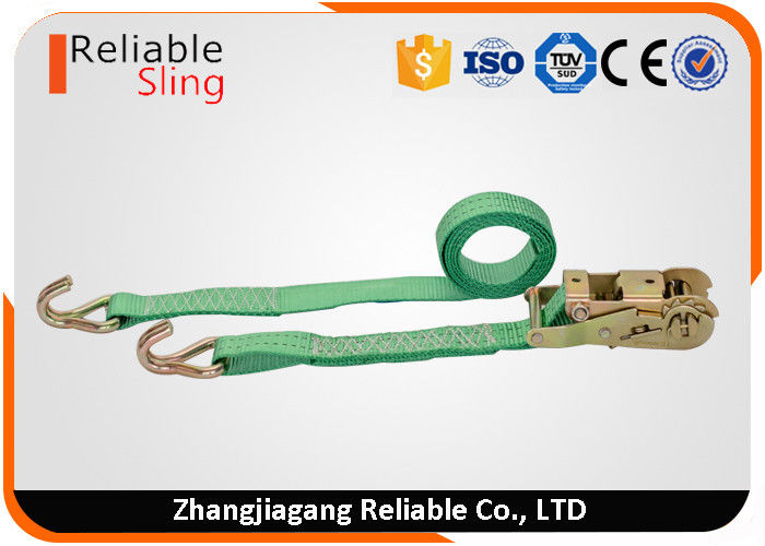 WLL 2T Green Ratchet Straps with Hooks , Double J Hook Ratchet Straps