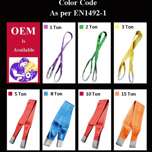 0.5 Ton 50 Ton Color Codes Flat bing Sling Cargo Belt For Lifting