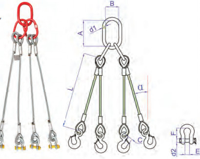 Four Legs Swaged Wire Rope Sling Assembly Fibre Core