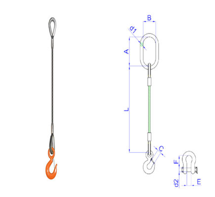 20mm Wire Rope Sling Assembly , Single Leg Steel Cable Lifting Slings