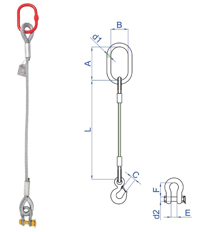 20mm Wire Rope Sling Assembly , Single Leg Steel Cable Lifting Slings