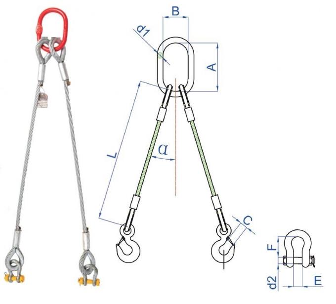 EN 134141 22mm Double Leg Steel Wire Rope Sling Assembly