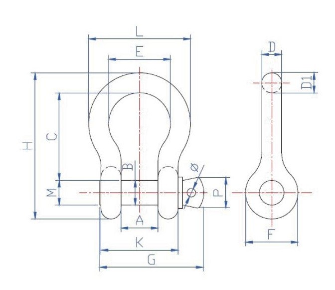 1.25 Inch WLL 12 Tonne Wide Body Shackles , Safety Pin Bow Shackle